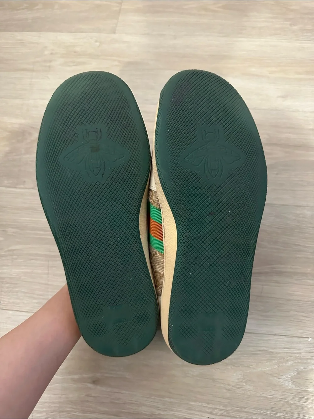Gucci Beige Canvas Sneakers with Green and Red Web